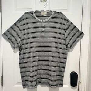 J. Crew Mens Black and Gray Striped Short Sleeve Henley, XXL